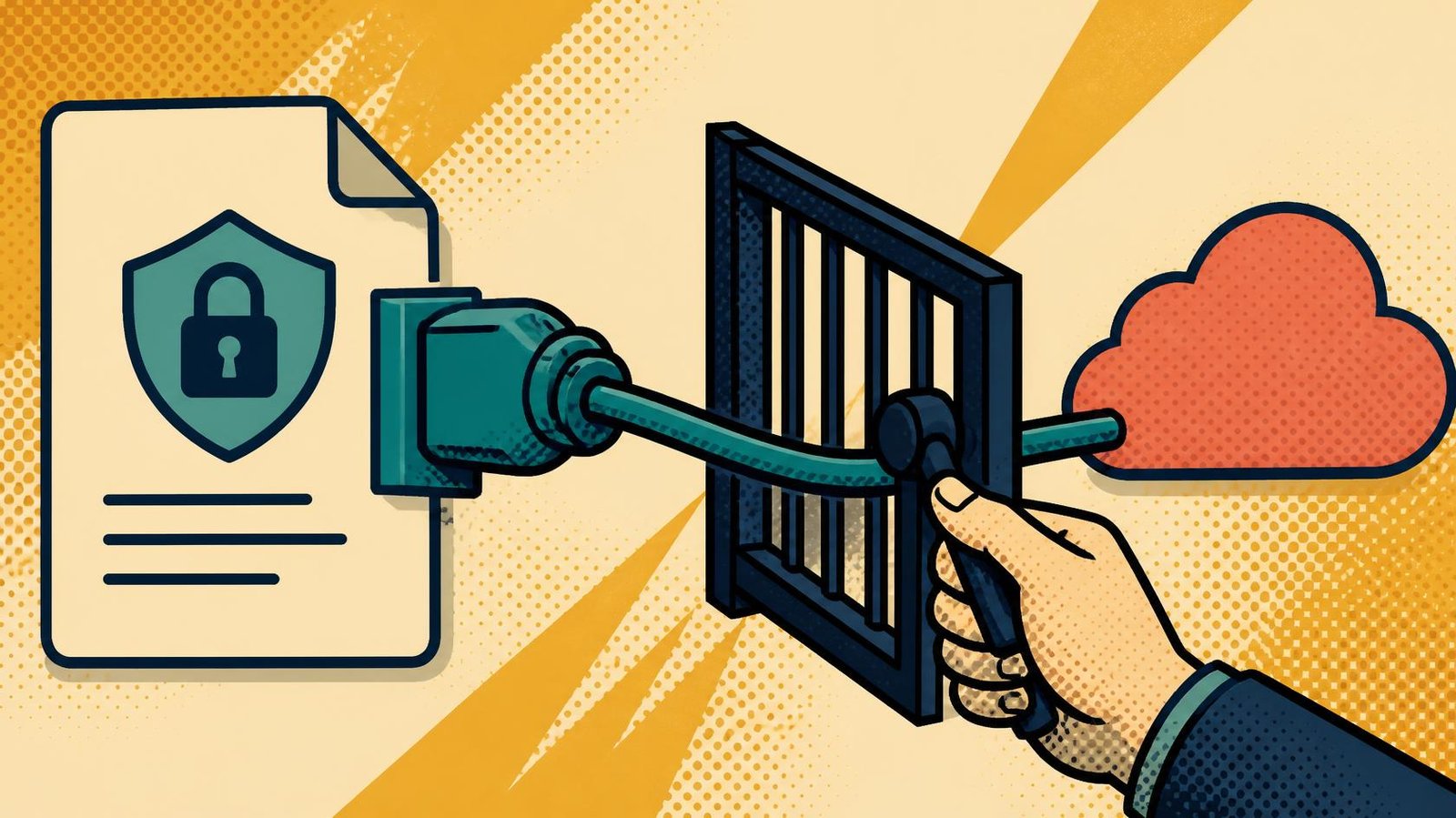 Privacy gate controlling a document connection to an external cloud service.