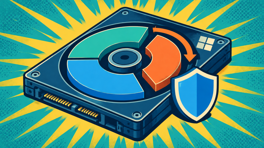 EaseUS Partition Master illustration of secure disk partition management.