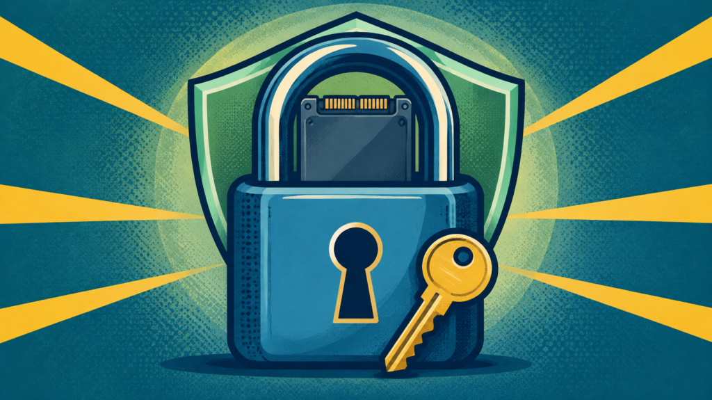 EaseUS Partition Master Review: Is Pro Worth It? 5 Padlock and key illustrating BitLocker encryption and recovery key protection.