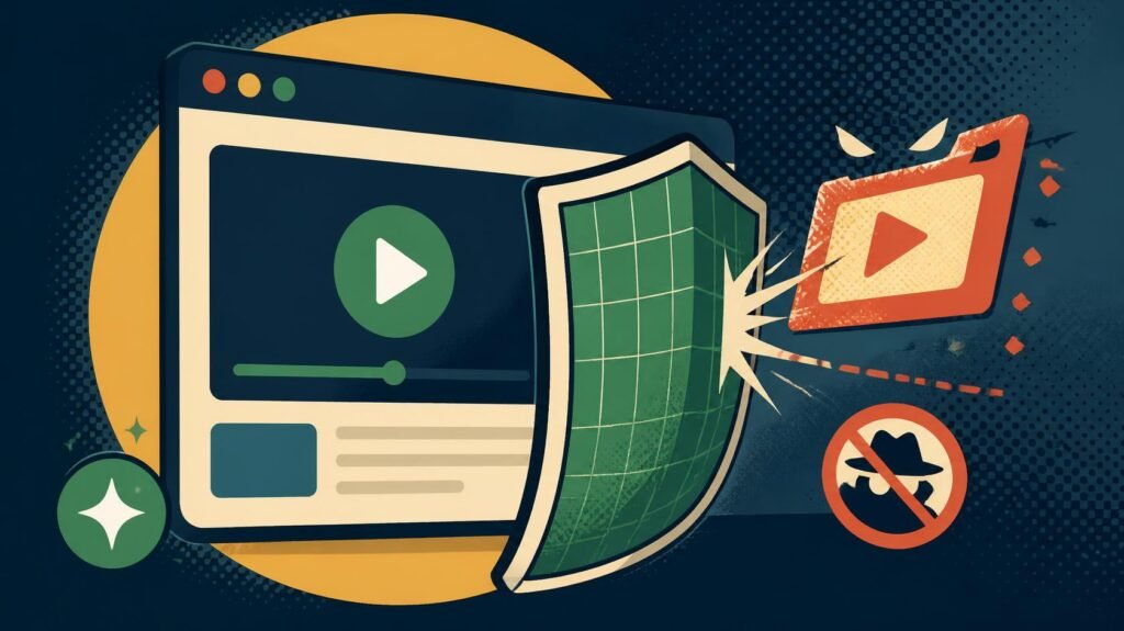 Protective cyber shield blocking intrusive alerts and unwanted web content.