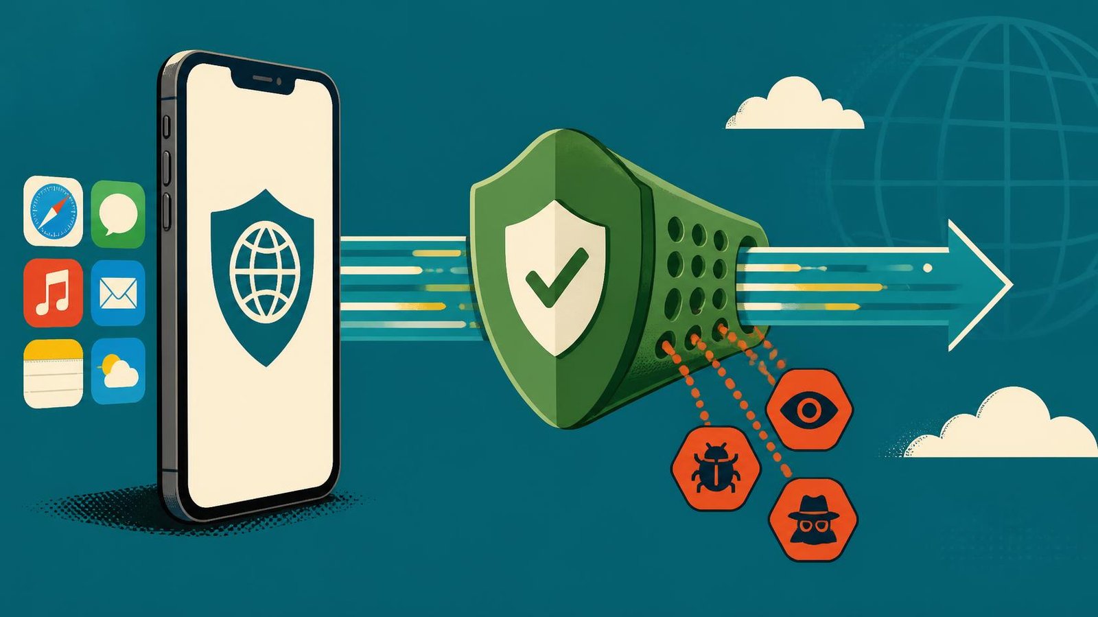 AdGuard Ad Blocker for iOS protecting an iPhone from ads and trackers