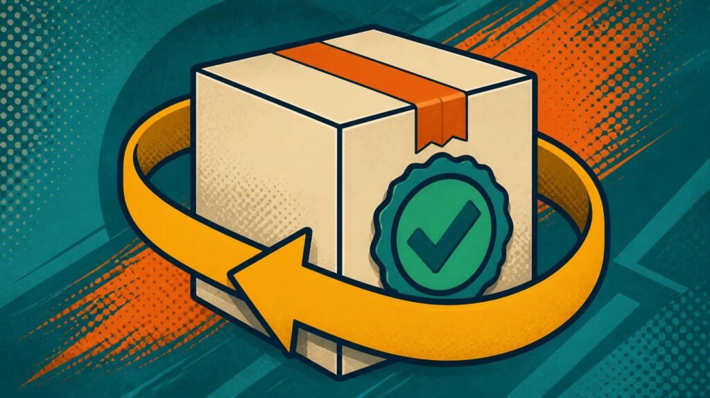 Software package with a verification seal and a curved rollback arrow.