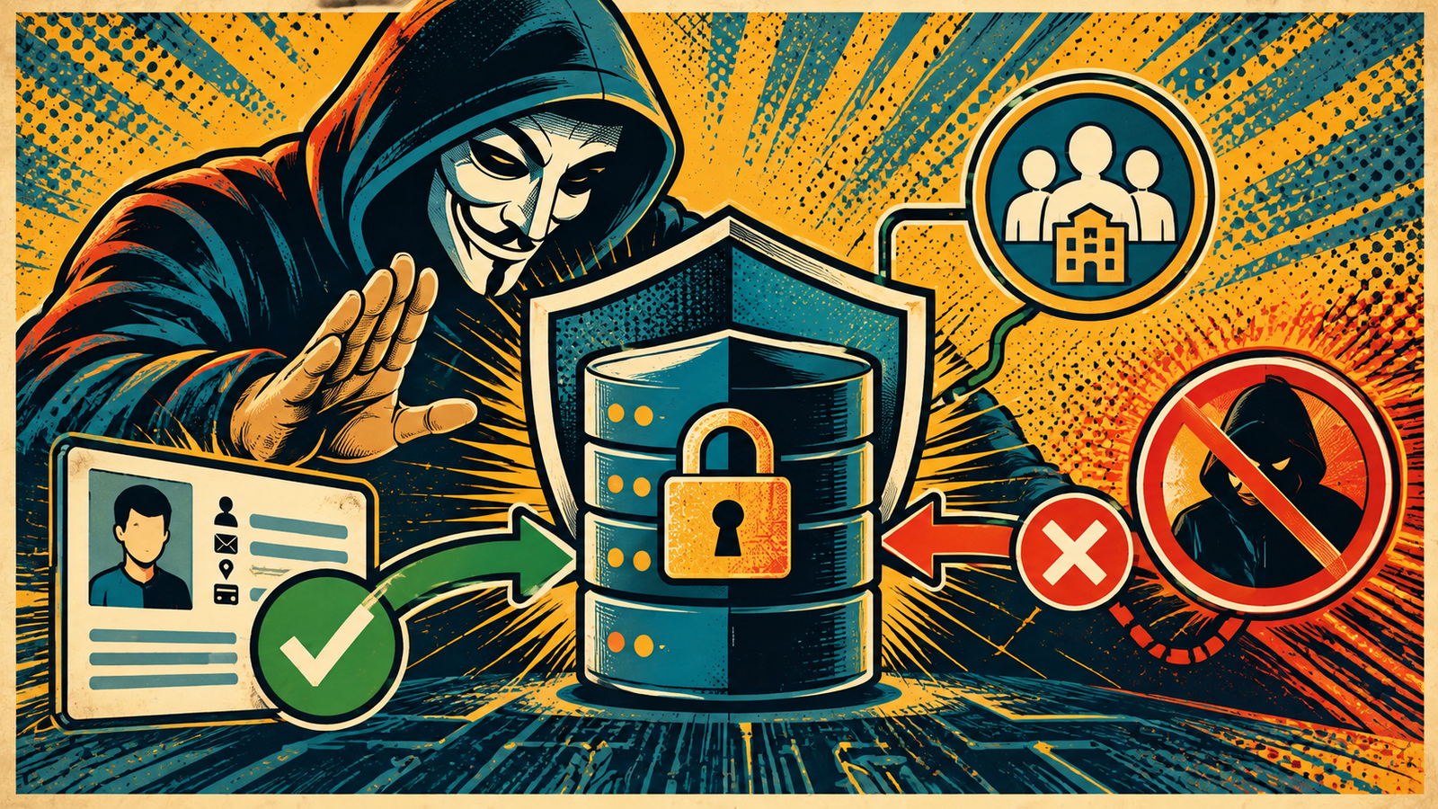 IDOR Vulnerability: 7 Sneaky Access Control Flaws 5 Retro pop art illustration of server-side authorization checks preventing an IDOR vulnerability.