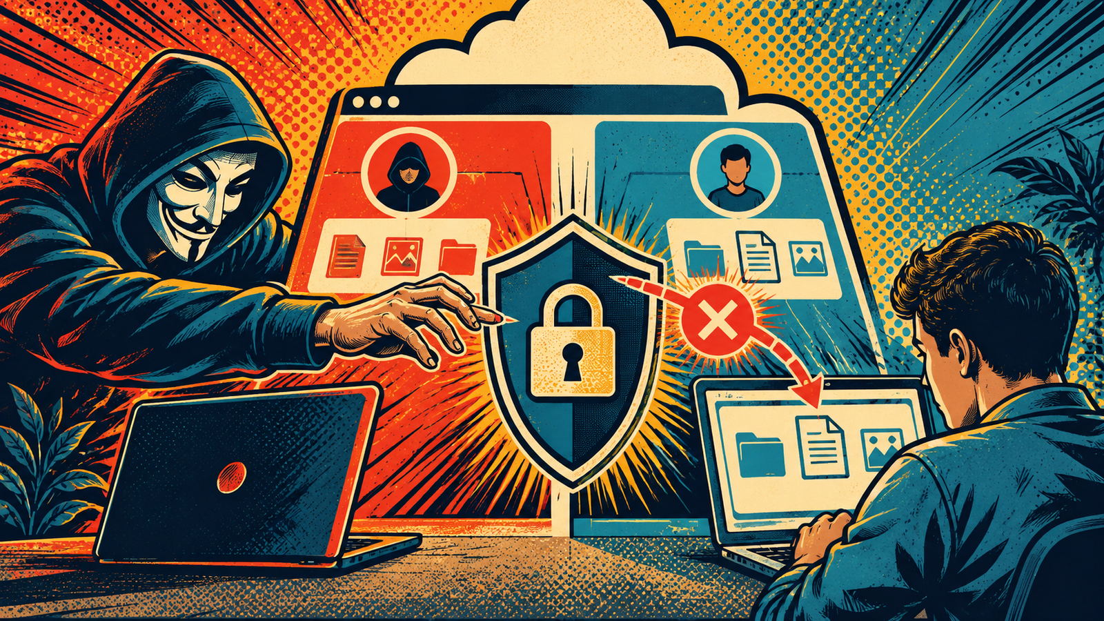IDOR Vulnerability: 7 Sneaky Access Control Flaws 4 Retro pop art illustration of blocked cross-tenant access between isolated user accounts.