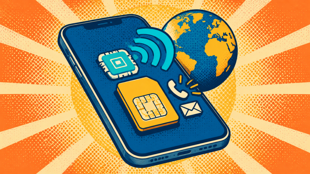 Saily vs Airalo: 7 Critical Differences Before You Buy 4 Dual-SIM travel connectivity illustrated by smartphone, SIM chip, message icon and globe