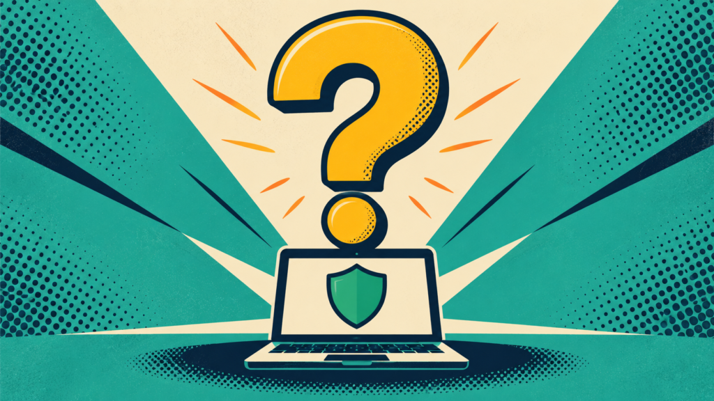 AdGuard VPN vs PrivadoVPN: 7 Smart Checks Before You Buy 5 Large question mark above a protected laptop illustrating VPN comparison questions.