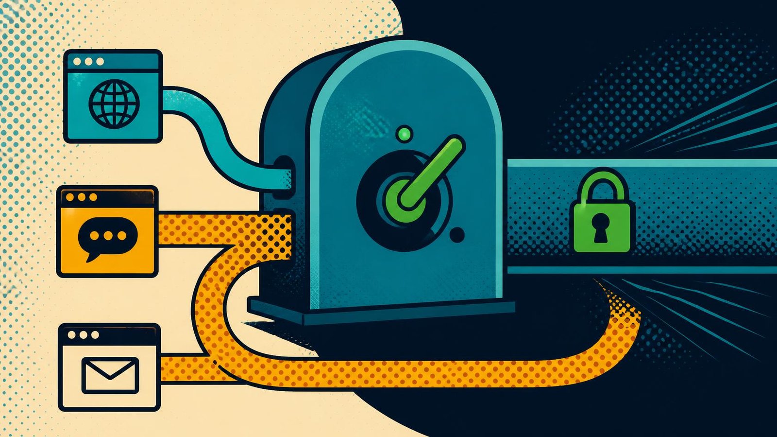 Application traffic entering a protected gateway while other traffic follows a bypass route.