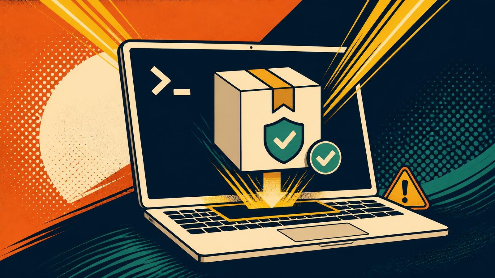 AdGuard for Linux: 7 Safe Ad Blocker Setup Tips 2 Linux laptop with security checkmarks and a warning symbol for safe CLI installation.