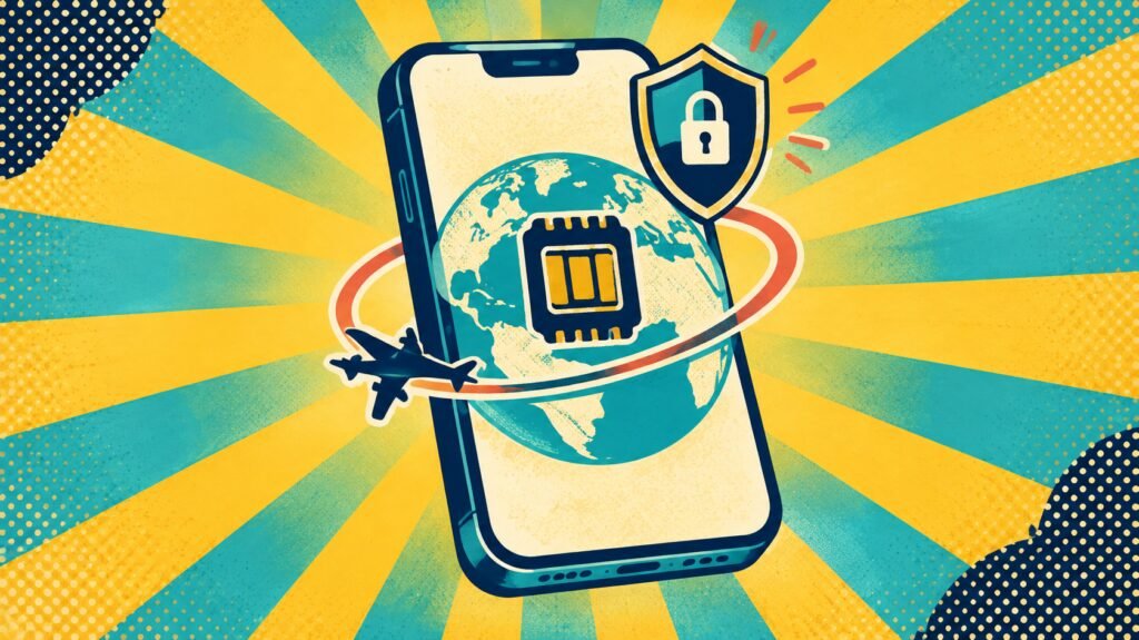 Saily vs Airalo travel eSIM comparison with smartphone, globe and security shield