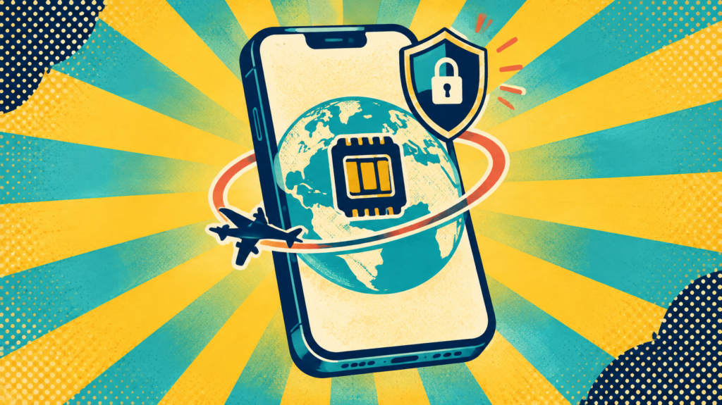 Saily vs Airalo travel eSIM comparison with smartphone, globe and security shield