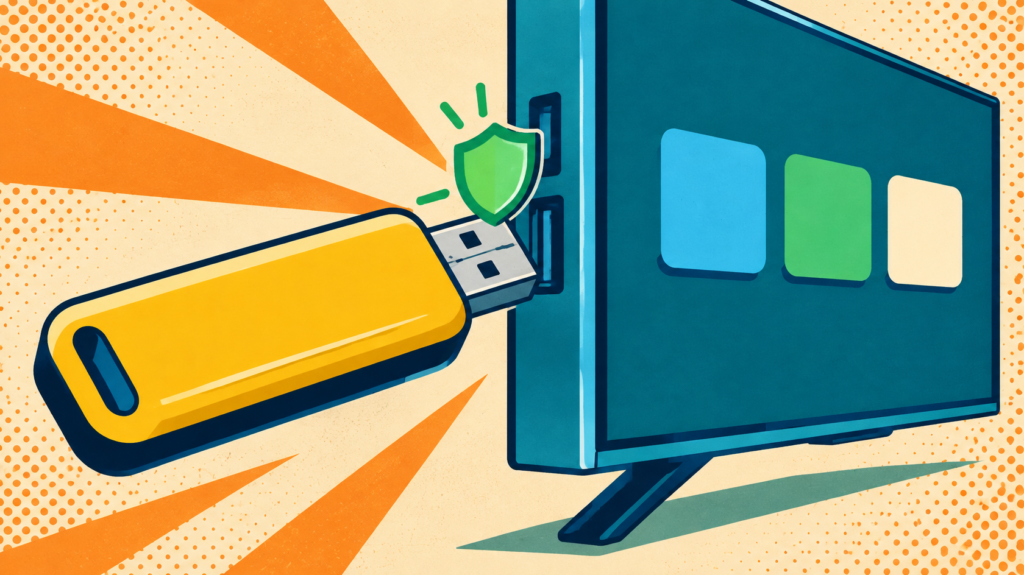 Ad Blocker for Android TV: 7 Essential AdGuard Checks 2 Ad blocker for Android TV setup using a USB drive and a protective security shield.