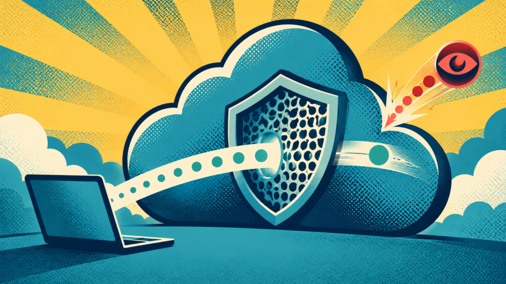 Cloud DNS filtering gateway blocking a tracker request from a laptop.