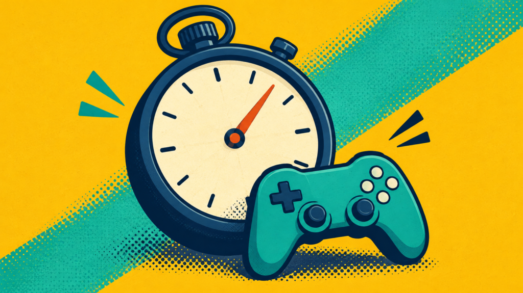 iTop VPN: 7 Smart Privacy and Gaming Benefits 4 Stopwatch and game controller representing gaming latency and performance testing.