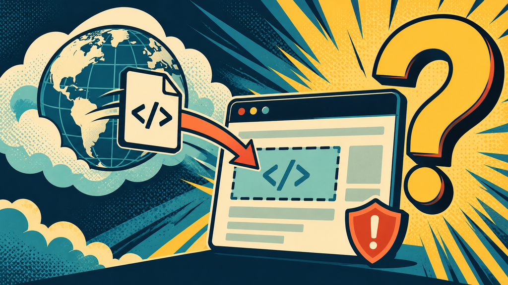 Remote File Inclusion: 7 Smart Checks for RFI Flaws 6 Cyber Threat Debug Alert illustration about remote file inclusion attack, showing globe laptop code and question mark.