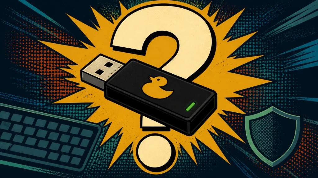 USB Rubber Ducky security tool illustrated as a protected USB device with a bird icon.