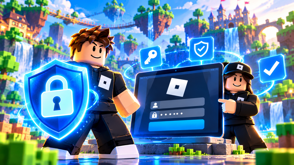 LEGO Roblox enhanced protection characters verify 2 step verification with holo shield, passkey and backup codes.