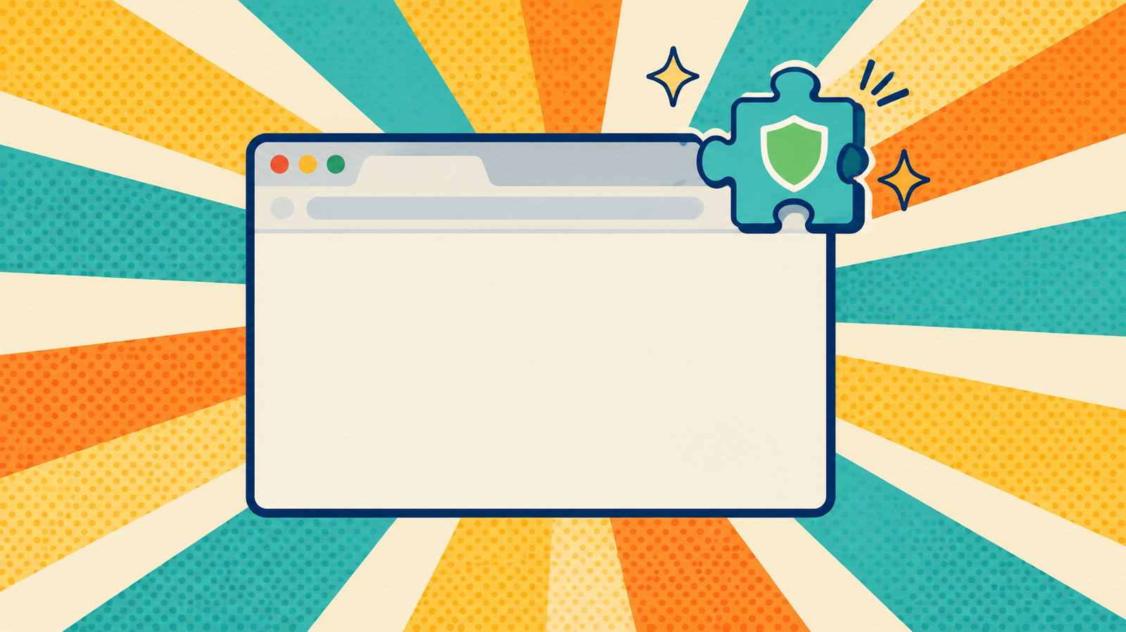 AdGuard Chrome extension installation illustrated with a shield puzzle piece and browser window.